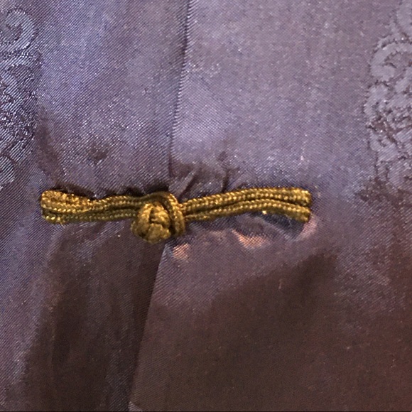 100% silk oriental pajamas in royal blue - Picture 6 of 9